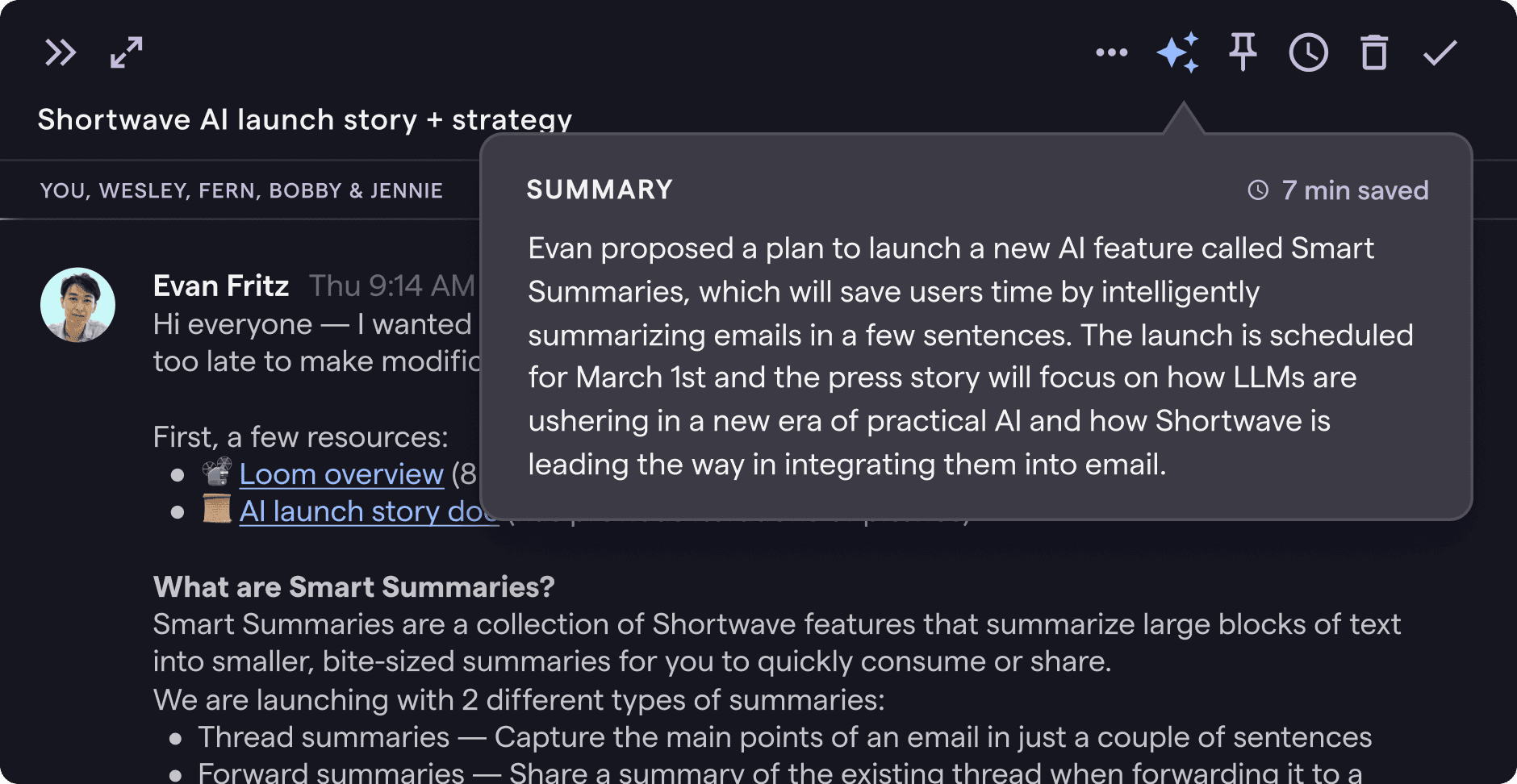 AI-generated summary of a group discussion about an upcoming launch